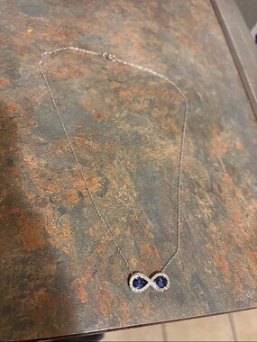 Sterling Silver Infinity Necklace and bracelet set with Blue Gemstones